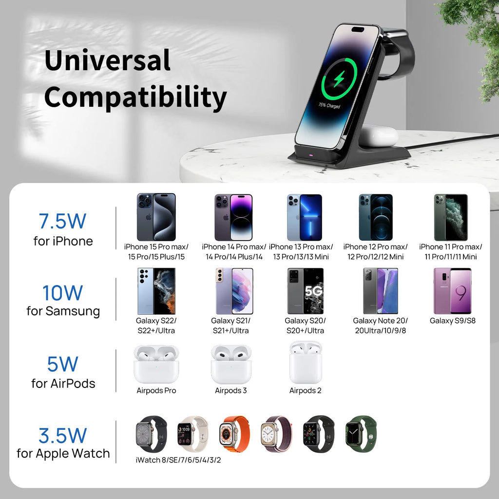 KPON 3 in 1 Wireless Charger Stand For iPhone