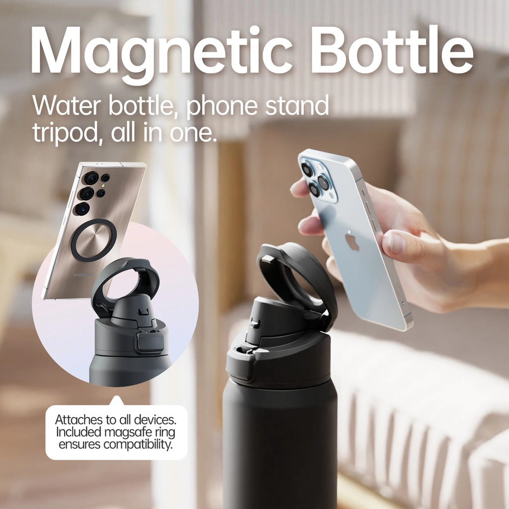 Sharp Basket Stainless Steel Magnetic Thermos Sports Water Bottle with Magnetic Phone Holder Bouncing cover Insulation Cup